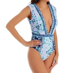 Nanette Lepore Lavender Trails Priya Plunge One Piece Swimsuit Size 10 $162